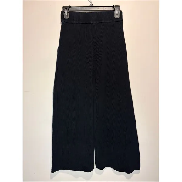 Free People FP Beach Linen Cotton Black Wide Leg Ribbed Cropped Pants Size XS - Image 2