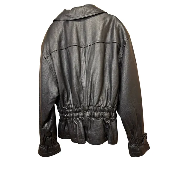 Colebrook & Company Vintage womens black leather biker cinched waist jacket szM - Image 2