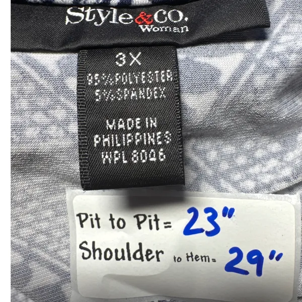 Style Co‎ Woman 3X Black White Geometric Print Tunic Top Short Sleeve - Image 3