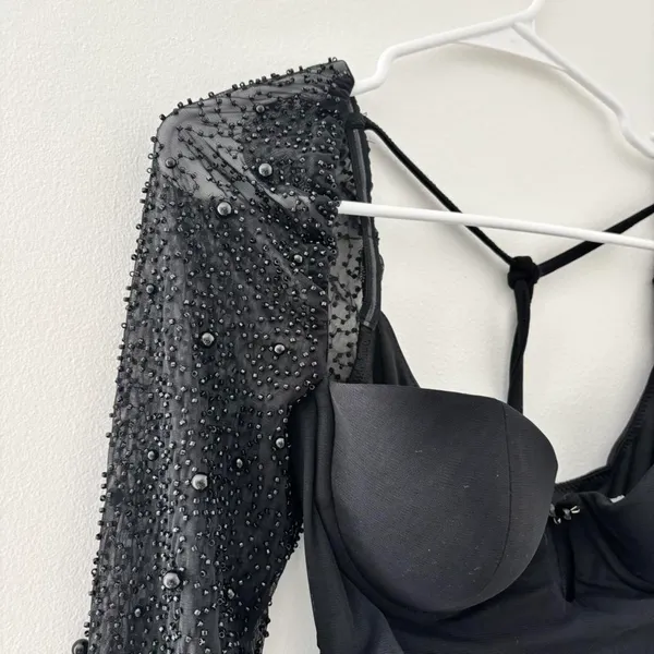 Oh Polly Black St. Germain Mini Dress Embellished Long Sleeve - Image 4
