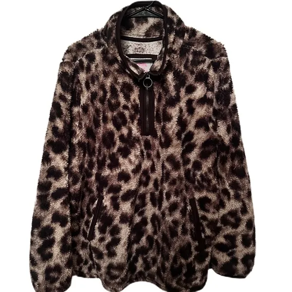 Cozy Sherpa Womens Leopard Print Fuzzy Fleece Pullover Half Zip Women Jacket XXL - Image 4