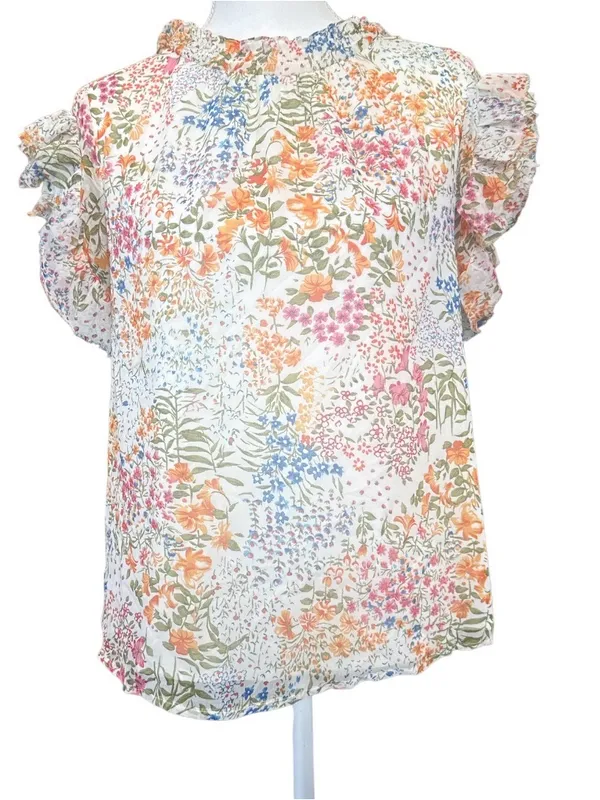 Sugarlips White Multi Floral Ruffle Sleeve Top - Image 4