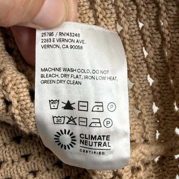 Reformation XS‎ Tan Organic Cotton Open Knit Crochet Midi Skirt Pointelle Camel - Image 6