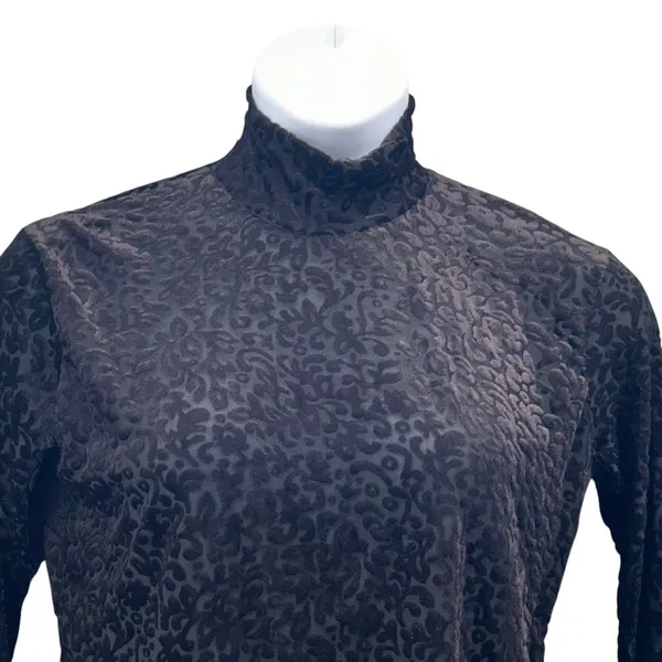 Y2K Velvet Burnout Top XL Witchy Vibes Whimsigoth Floral Mock Neck - Image 3
