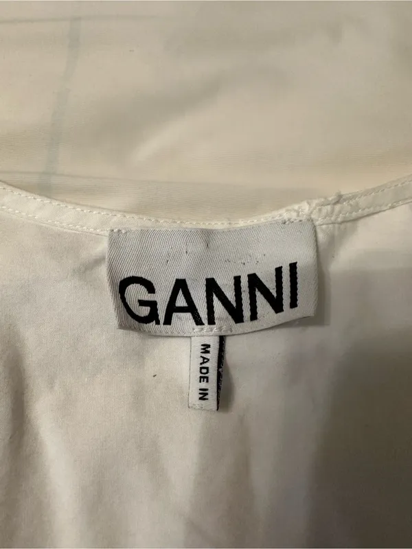Ganni Organic Broderie Anglaise Eyelet Midi Dress w/Puff Sleeve - Size 34 (US 2) - Image 7