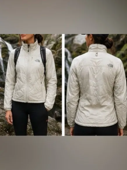 The North Face PrimaLoft Quilted Insulated Full Zip Jacket Cream Women’s Small - Image 2