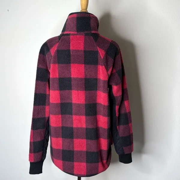 Abercrombie Red and Black Fleece Asymmetrical Snap Pullover Jacket - Image 7