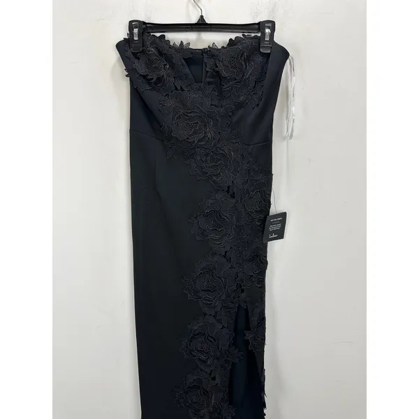 Lulus Elegant Mood Black 3D Floral Applique Strapless Maxi Dress Formal S NWT - Image 6