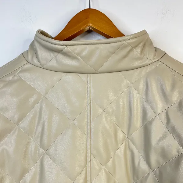 Avec Les Filles Faux Leather Vegan Diamond Quilted Coat Womens M Neutral new - Image 8