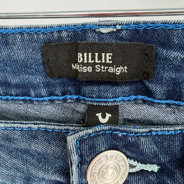 True Religion Billie Mid Rise Flap Straight Jeans Womens 24 Blue Y2K Indie Retro - Image 4