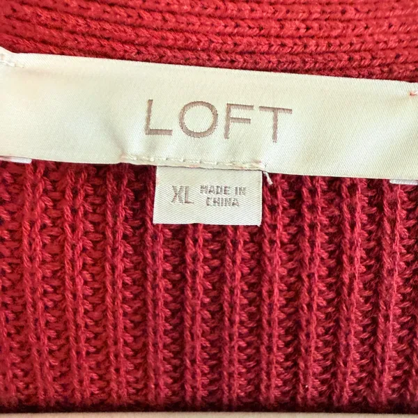 LOFT Womens XL Burgundy Red Shaker Stitch Cotton Button Front Cardigan Sweater - Image 4