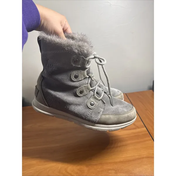 Sorel Women's Gray Suede Leather Explorer Joan Winter Boots Size 10 Lace Up - Image 7
