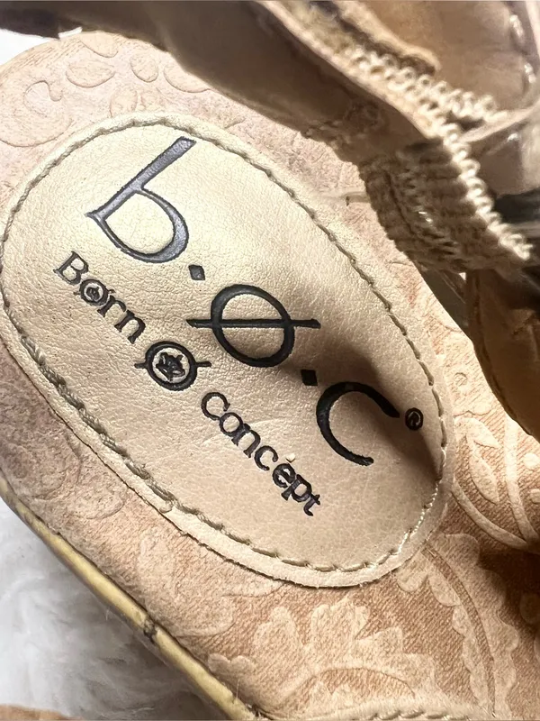b.o.c. Born Concepts Tan Floral Open Toe Slingback Cork Wedge Sandals Size 6 - Image 13
