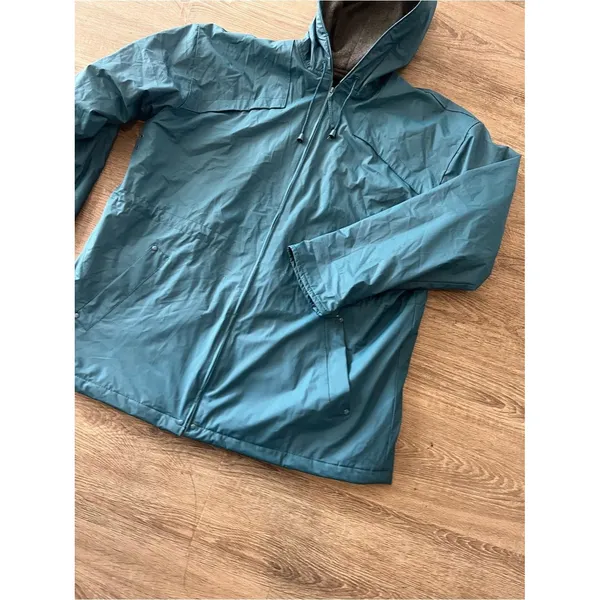 Misty Harbor Rain Coat Jacket Womens Large Teal Hooded Fleece Lined Vinyl Coat - Image 5