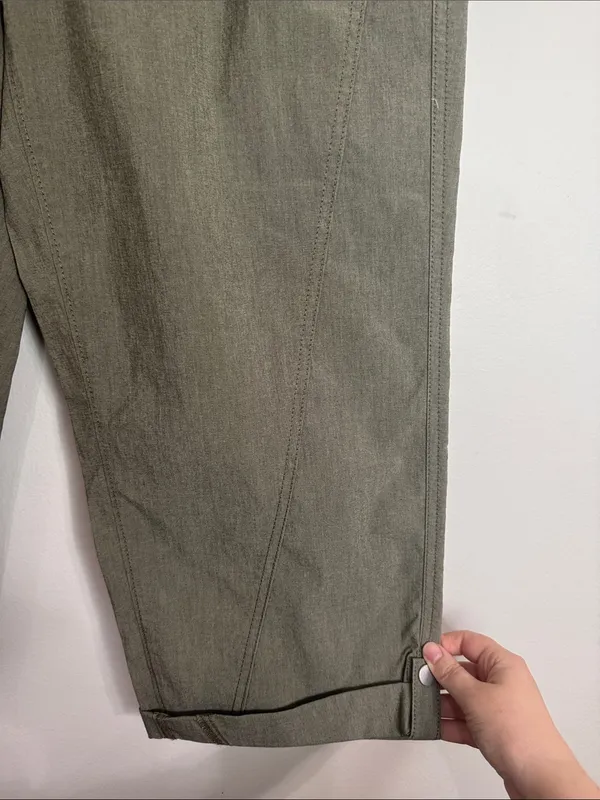 Chico’s Cuffed Cropped Tab Olive Green Seamed Pants elastic waistband Cotton 10 - Image 10