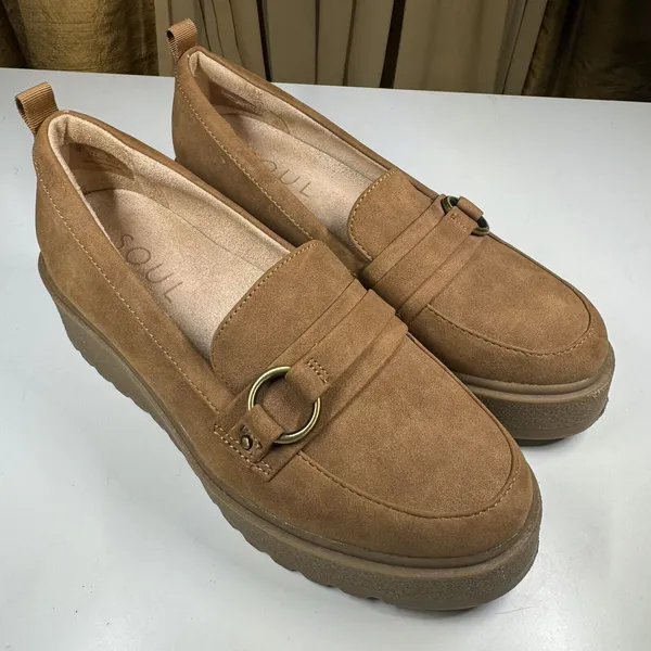 Naturalizer Soul Joyla Platform Loafers Tan Faux Suede Slip On Shoes 7M - Image 2