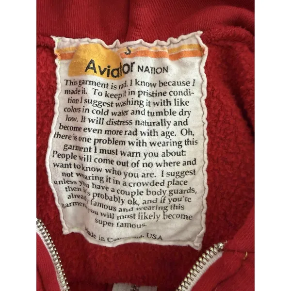 Aviator Nation "Surf Naked" Zip Up Hoodie Red Unisex Size Small - Image 9