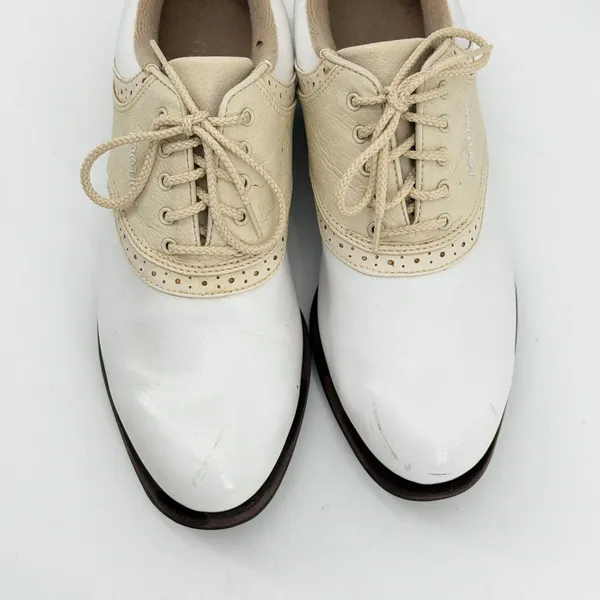 FootJoy 48709 Womens White Tan Leather Saddle Golf‎ Shoes Size 8 M - Image 2