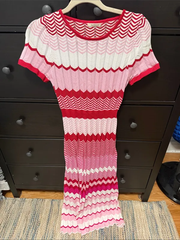 Striped Knit Midi Dress in Pink and Red - Image 3