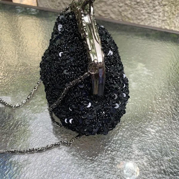 VINTAGE INSPIRED BEADED SEQUINED CLUTCH Black Purse Huffa Formal - Image 4