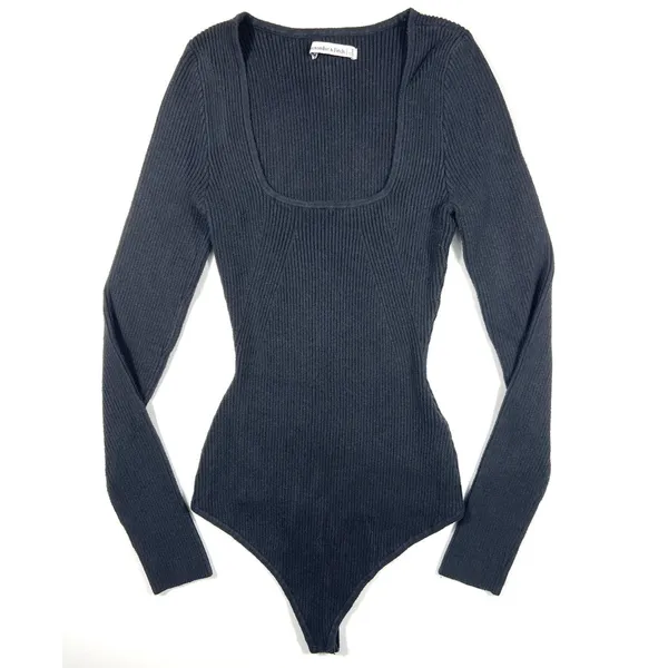 Abercrombie & Fitch Black Ribbed Square Neck Long Sleeve Bodysuit Small EUC - Image 2