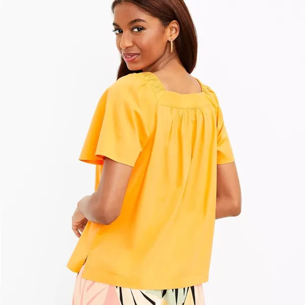 Loft Petite Flutter Sleeve Square Neck tangerine Top Orange cotton modal Large - Image 2