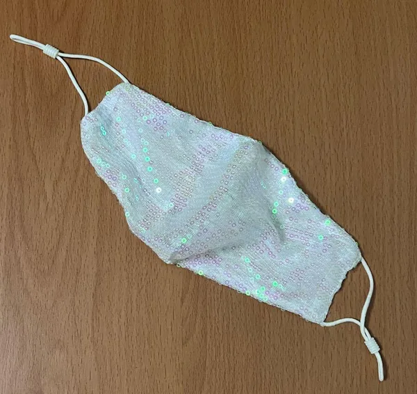 White Sequin Face Mask with Adjustable Straps - Image 2