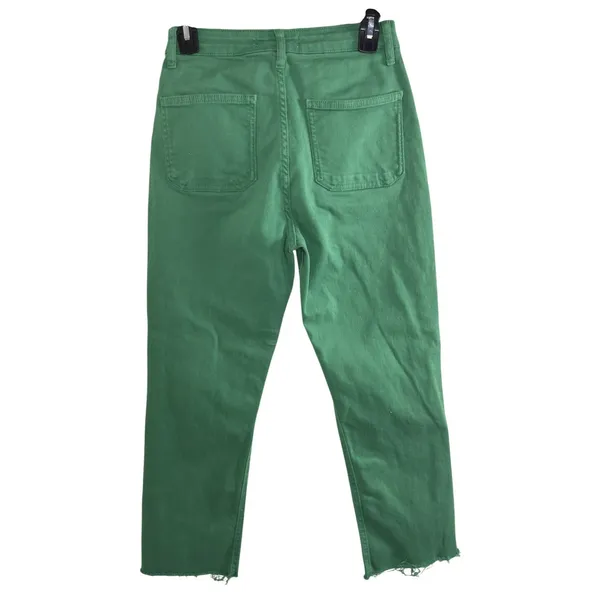 Zara Womens Green Straight Leg Cropped Pants Size 4 Raw Hem Patch Pocket Utility - Image 3