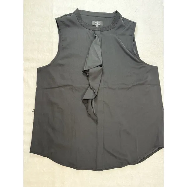 7 For All Mankind Womens‎ Size Medium Black Sleeveless Ruffle Front Blouse Chic - Image 3