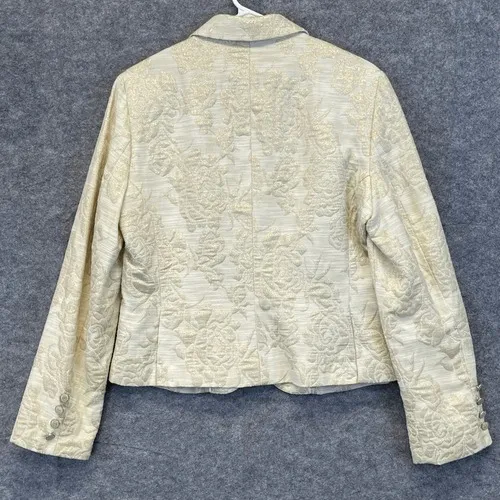 GEORGE Me‎ Designs By Mark Eisen Blazer Women's Size 12 Cream Floral Metallic - Image 3