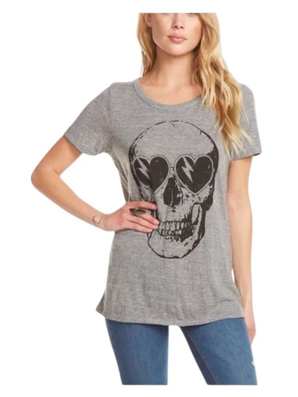 new Chaser ☻︎ Heart Eye Skull Draped Open Cross Back Tee T Shirt ☻ ︎Heather ☻︎ L - Image 2