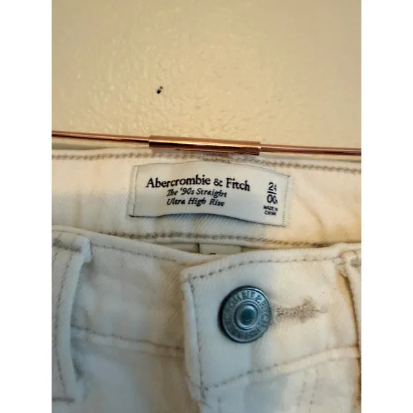 Abercrombie & Fitch Jeans Women 24 White 90s Straight Ultra High Rise Side‎ Slit - Image 5
