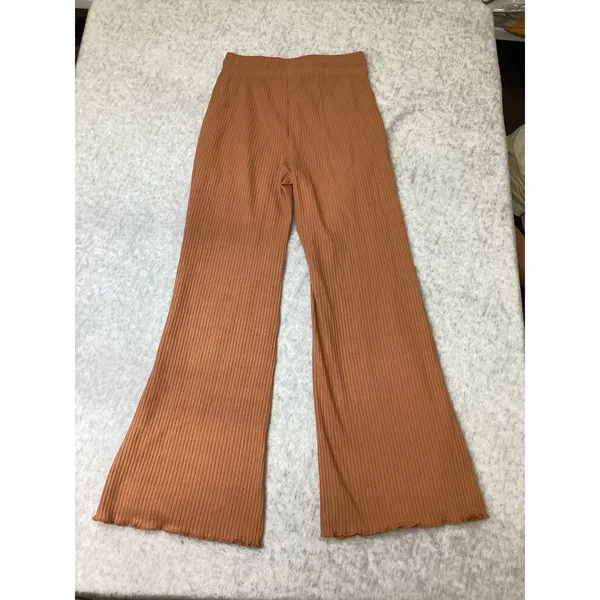 Billabong Essentials Women Ribbed Wide Leg Pants Orange Lettuce Hem Medium NWOT - Image 3