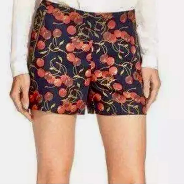 Ted Baker London Red Cherry Print‎ Zipper Pockets Navy Blue Shorts Size 0 = US 2 - Image 2