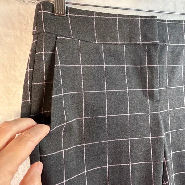 LOFT‎ Petite Marisa Pants Charcoal Grey Pink Plaid Straight Leg Casual Size 2P - Image 5
