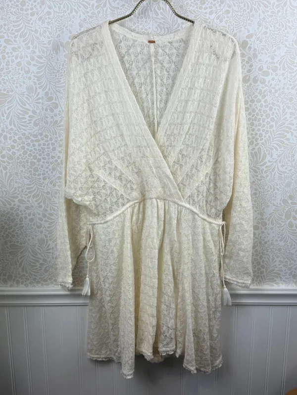 Free People Cream Lace Draped Snug Bug Lightweight Soft Mini Dress - Size - XS - Image 8