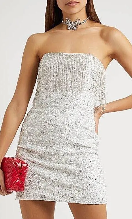 Retrofête NWT CASSANDRA SEQUIN FRINGE White DRESS - Image 13
