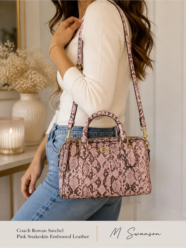 NEW Coach Rowan Pink Snakeskin Embossed Leather Satchel NWT - Image 7