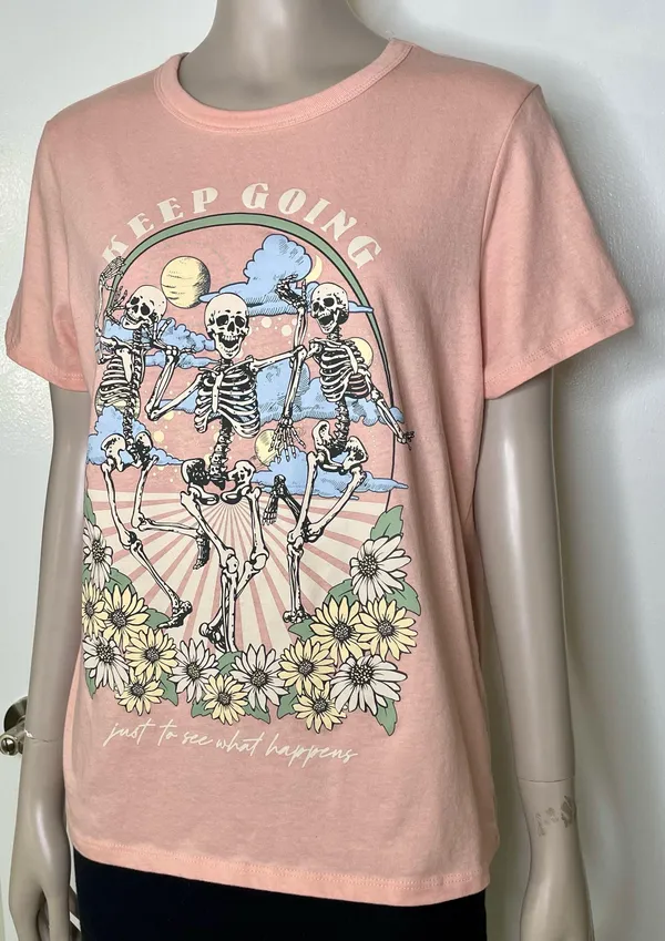 Zoe + Liv Peach Keep Going Skull Tee - Image 2