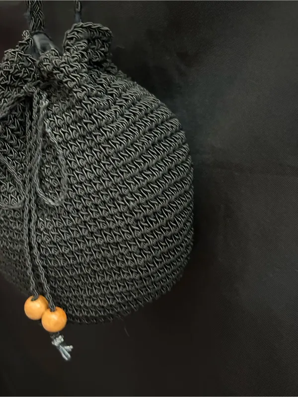 Black Crochet Drawstring Crossbody Bag - Image 4