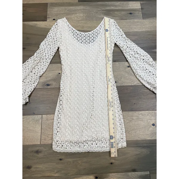 Free People Crochet Lace Dress Scoop Back With Bell Sleeves Size M Cream - Image 4