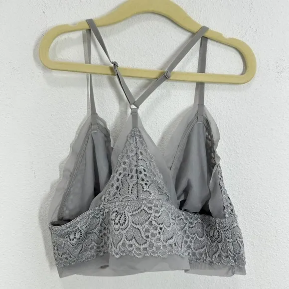 Free Press Gray Lace Sport Bralette‎ Lingerie Removable Pads Medium - Image 4