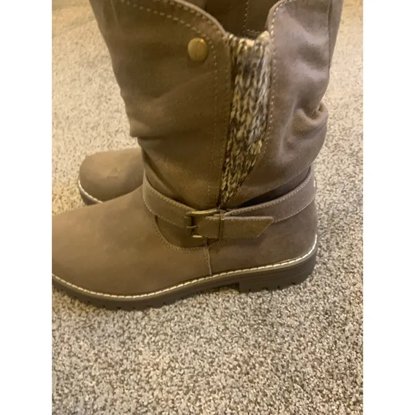 Mingle Mid-Calf Boots Womens 8.5W Taupe Good Slouchy Knit Trim Lug Sole - Image 7