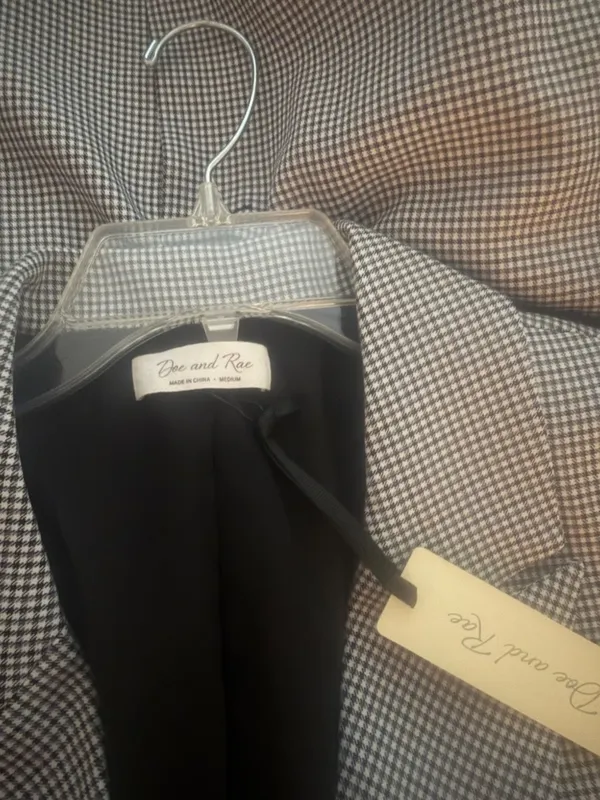 Doe & Rae Houndstooth Double Breasted Blazer Medium Black White Stretch NWT - Image 4