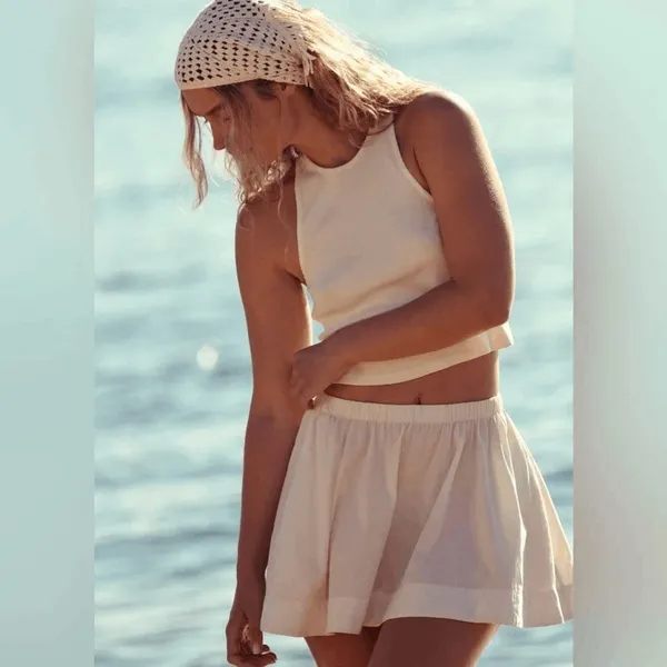 Free People Free-Est White Milani Tank Top Mini Skirt‎ Boho Cotton Set Medium - Image 10