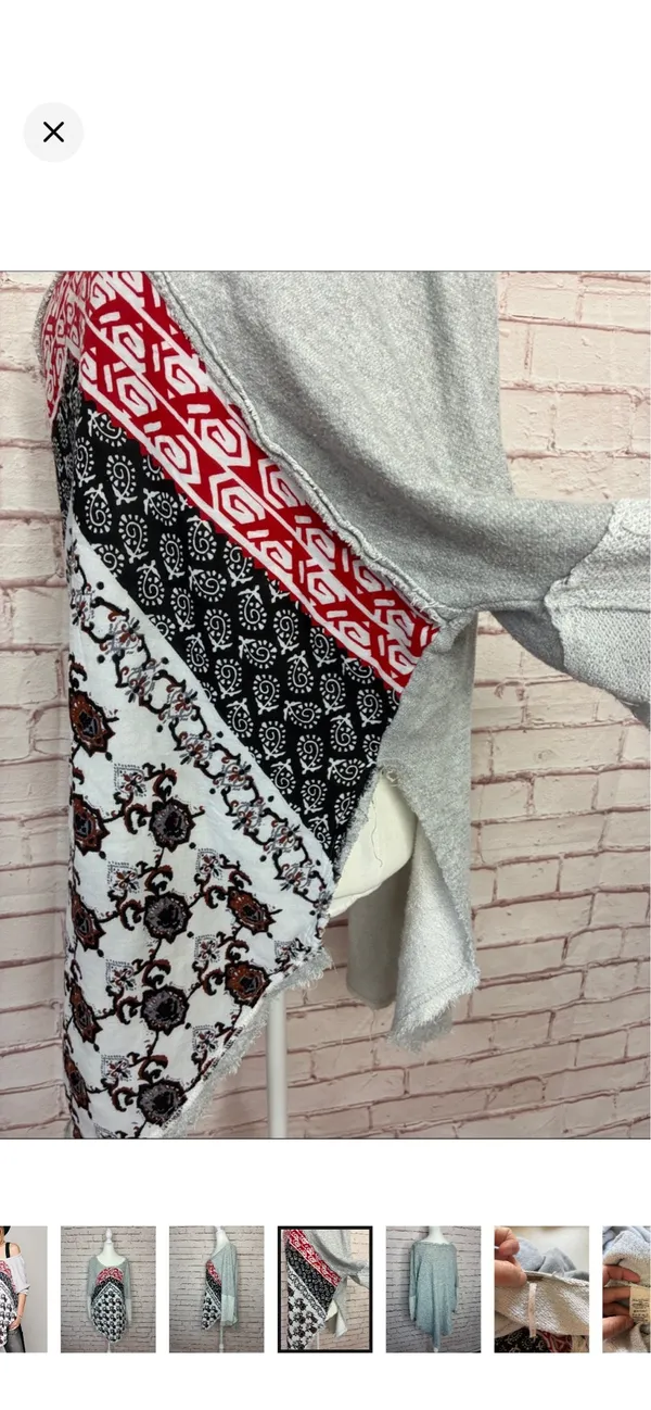 Free People Del Ray Pullover Terry Tunic Top EUC Small. Stretchy and very oversized. Beautiful boho bandana pattern. Raw hems. Split sides. 22.5” bust 28” at longest point - Image 4