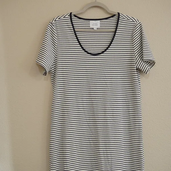 Things Between Maxi Dress Navy White Striped Ribbed Scoop Neck Minimalist Casual - Image 2