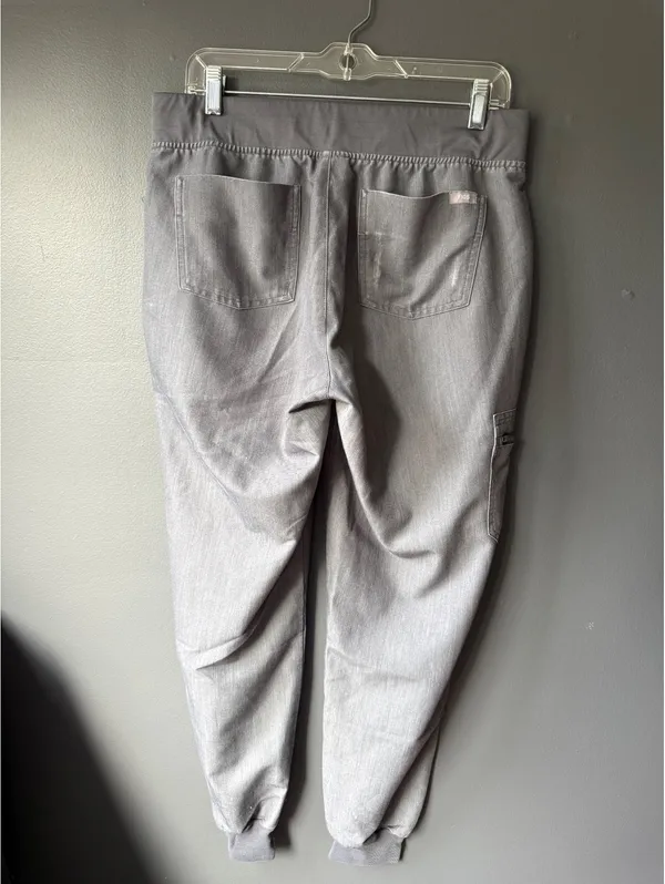 FIGS Zamora Gray Medical Scrub Jogger Pants with Teal Drawstring, Size M - Image 2