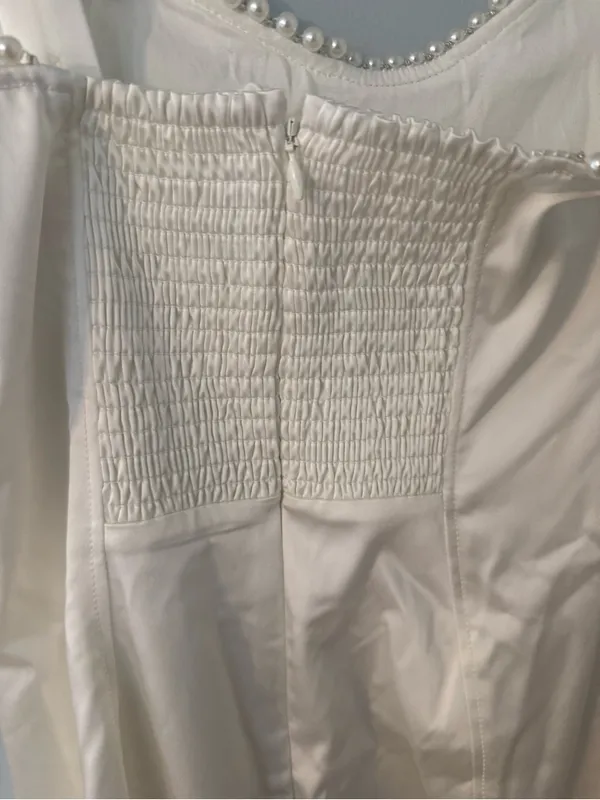 BHLDN NWT Ivory Satin Pearl Embellished Bridal Midi Dress Size S - Image 6
