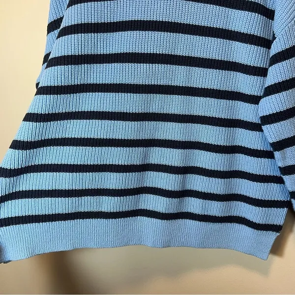 Loft Women’s Blue and‎ Navy Striped Mock Neck Button Sweater XLP - Image 6